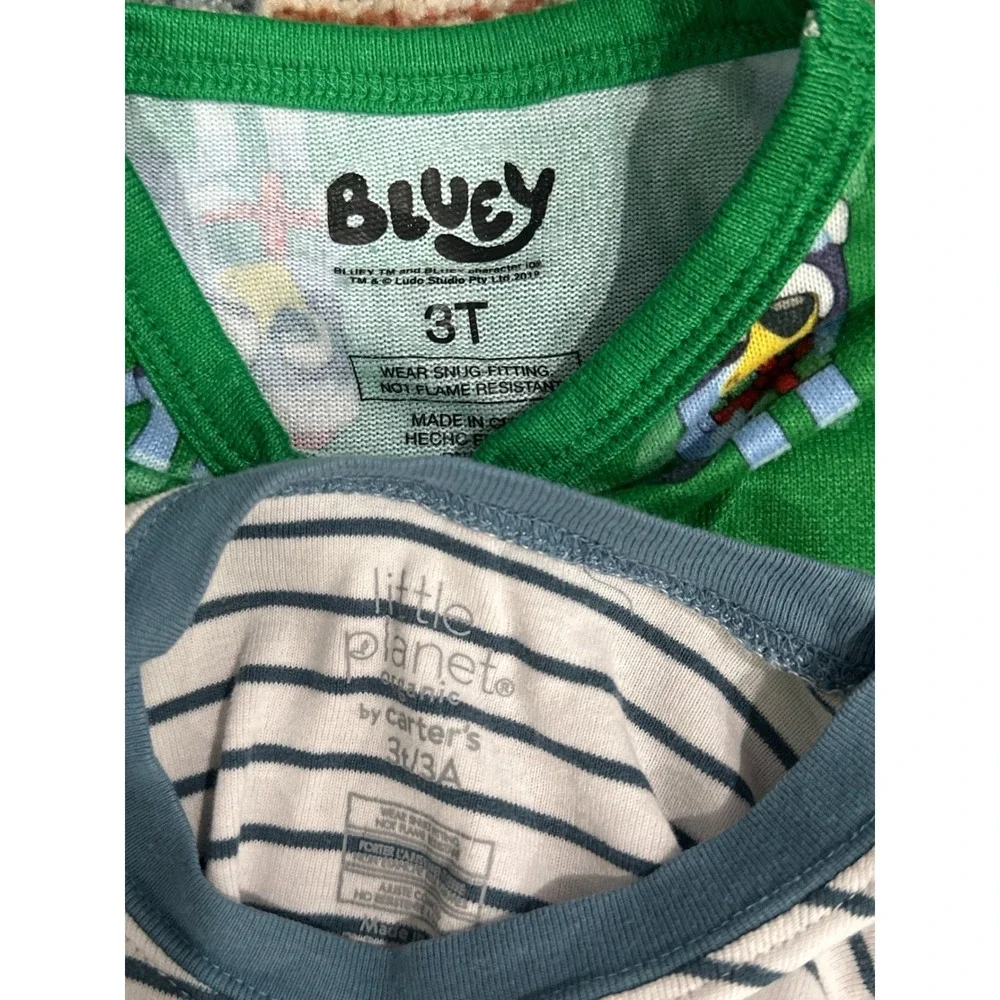 Bluey Christmas & Striped Pajama Bundle Kids 3T Green Blue Holiday